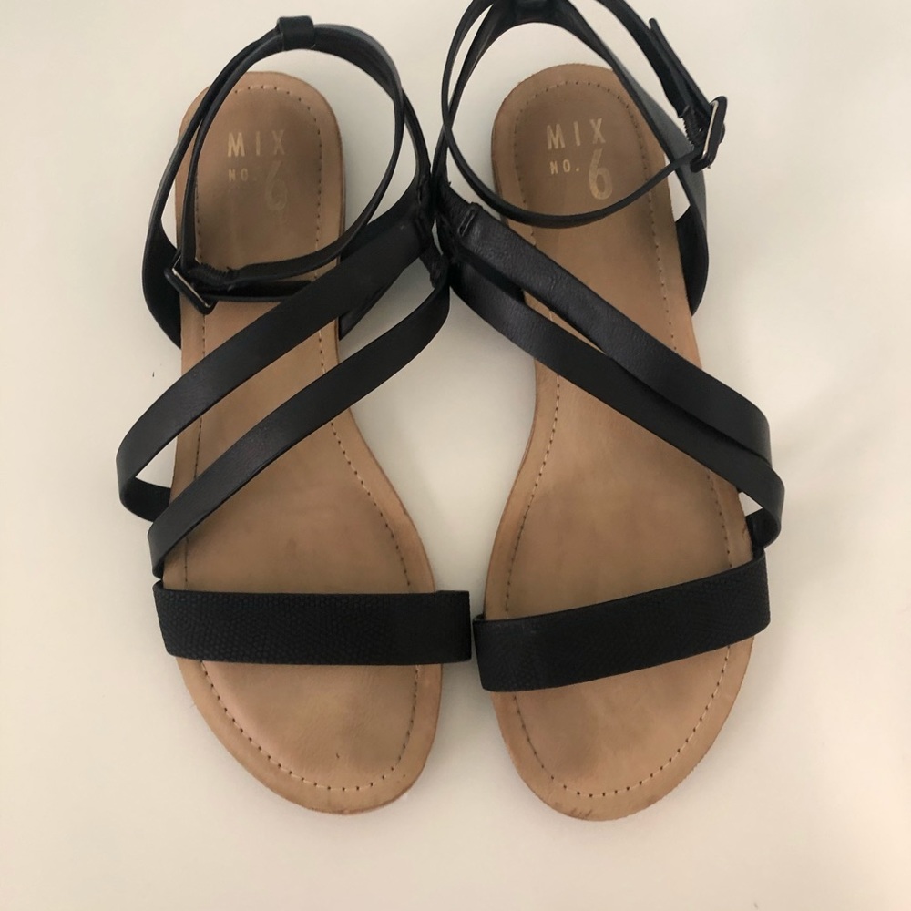 black and tan strapy sandals